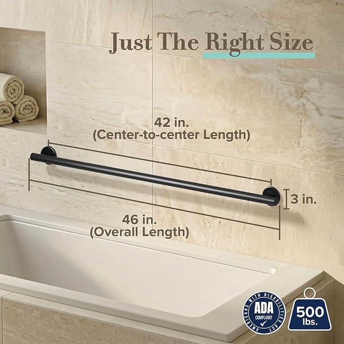 Gatco 858MX Latitude II 42" Grab Bar, Matte Black, ADA Compliant Wall-Mounted Stainless Steel Bathroom Safety Grab Bar