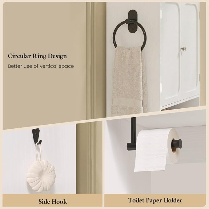 Over The Toilet Storage Cabinet with Adjustable Shelves & 2 Doors, Bathroom Storage Cabinet with One 4-Section Drawer, Towel Holder & Toilet Paper Holder for Bathroom, Laundry Room