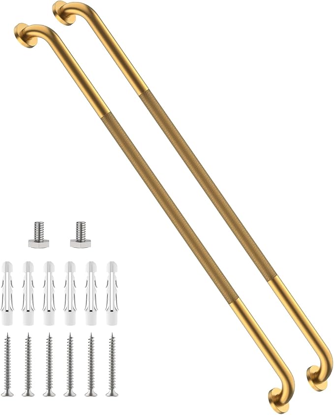 48 Inch Anti Slip Shower Grab Bar, Munzong Bathroom Grab Bar for Showers, Gold Knurled Handicap Balance Bar,Safety Hand Rail Support Elderly Senior Assist Bath Handle