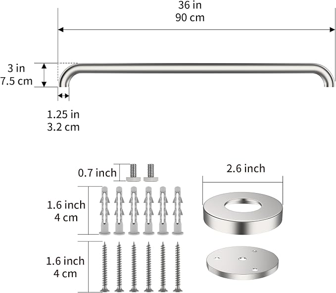 2 Pack 36 Inch Shower Grab Bars Satin Brushed Nickel, ZUEXT SUS304 Stainless Steel Bathroom Shower Balance Bar, Safety Hand Rail Support,Handicap Elderly Senior Assist Bath Grab Handle(1.25" Diameter)