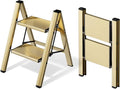 HillhutApex 2 Step Ladder, Lightweight Portable 2 Step Stool with Anti-Slip Wide Pedal,330lbs Capacity Aluminum Ladder for Household,Office,Library(Gold)