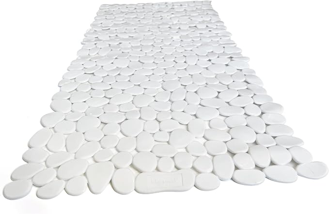 “Pebbles” Non-Slip Bathtub/Shower Mat 27.5”x14” Rectangular, Non-Toxic, Safe, Clean, Machine-Washable, Superior Grip & Drainage, Vinyl, for Smooth Floors ONLY, Opaque White