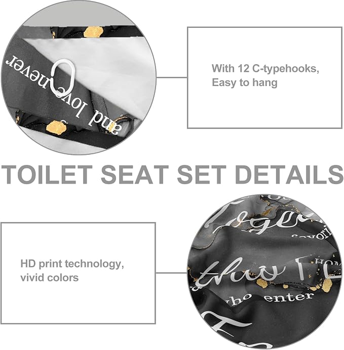 4Pcs Family Marble Shower Curtain Set,Dark Grey Home Inspirational Bathroom Sets with Shower Curtain and Rugs, Bathroom Decor Set,Waterproof Bathroom Curtains Shower Set,with 12 Pcs Hooks