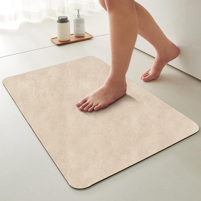 TYUU Bathroom Mat Quick Dry, Bathroom Rugs Non Slip Washable Thin Absorbent Bath Mat Fits Under Door Bathroom Floor Mat Perfect for Bath, Shower, or Sink 36"x48" Beige
