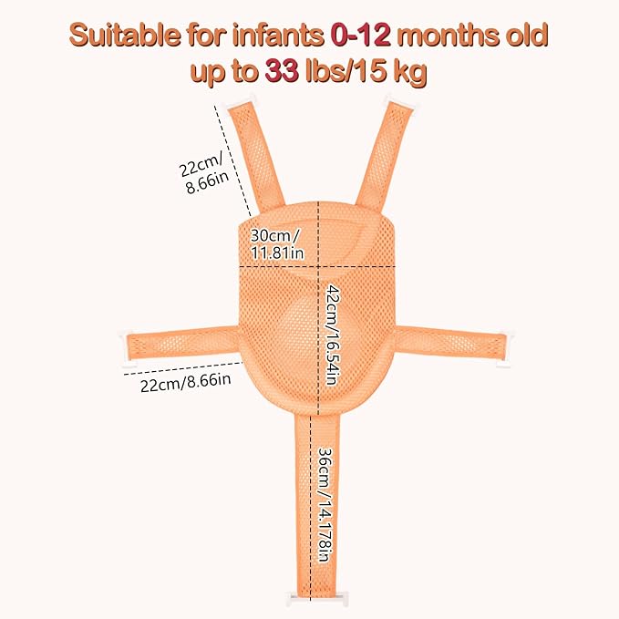 Colorlife Baby Bath Seat Support Net Infant Bathing Seat Support Mat, Adjustable Comfortable Non-Slip Five-Pointed Baby Shower Net Bathtub Sit Up Mesh for Newborn 0-12 Months-Orange(No Bathtub)