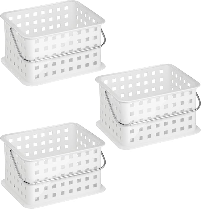 iDesign Shower Caddy Basket with Handle for Bathroom or Dorm - Set of 3 - White - Made in USA