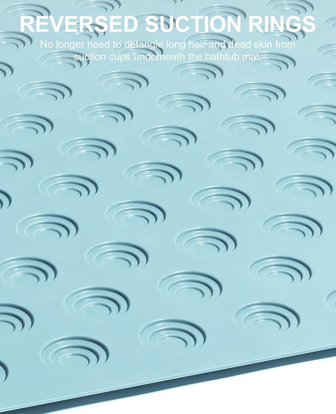 OTHWAY No Suction Cup Bath Mat: 39x16 inch Extra Long Bathmat│Perfect for Refinished or Ordinary Bath Tubs│Made of Nature Rubber│a Blessing for The Elderly and Children (Lake Blue)