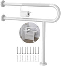 Toilet Grab Bar with Leg 31.5x28 Inch, ZUEXT White Knurled Toilet Support Bar with Toilet Paper Holder,Stainless Steel Wall & Floor Mounted Bathroom Support Rail for Seniors Elderly Disabled Pregnant