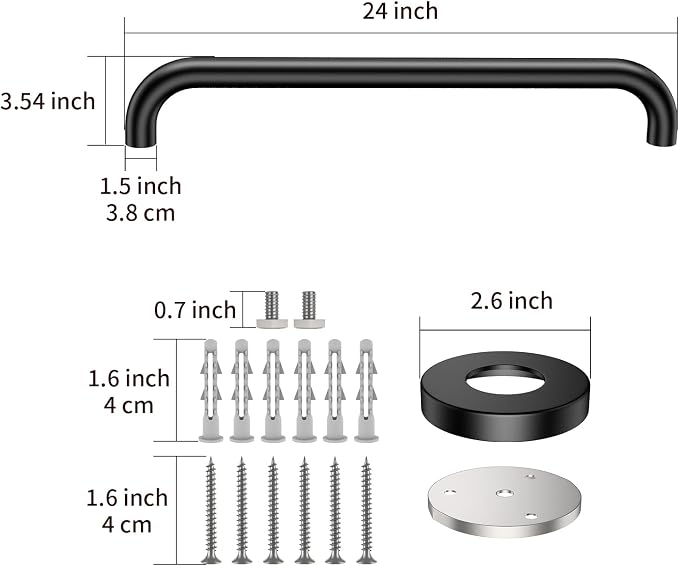 2 Pack 24 Inch Matte Black Shower Grab Bar - 1.5" Diameter, ZUEXT Stainless Steel Bathroom Grab Bar Handle, Bath Balance Bar,Safety Hand Rail Support, Handicap Injury Elderly Senior Assist Bath Handle