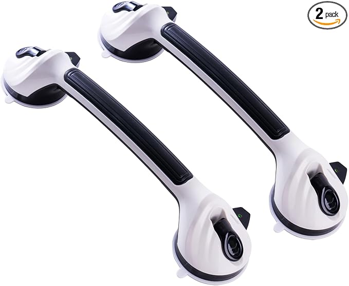 Shower Grab Bars for Seniors 2 Pack,16.8" Suction Shower Handle with Safety Indicator, No-Drill Bathroom Safety Rails for Elderly, Bathtub & Tile/Glass (Black)