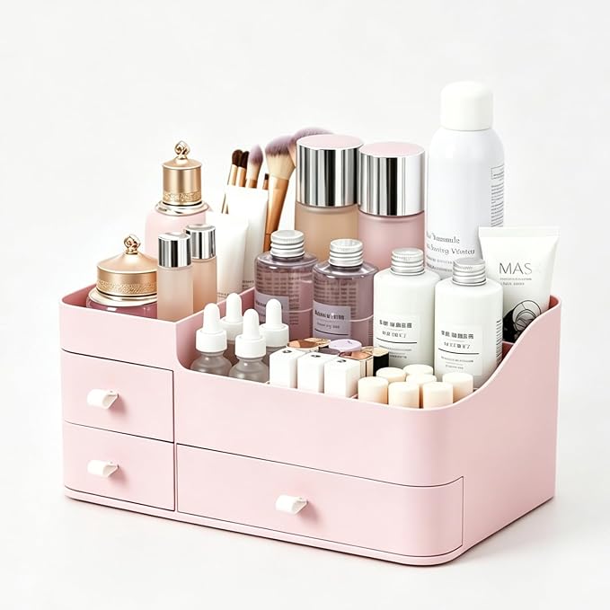 Makeup Organizer with Drawers, Bathroom Counter Organizer, Plastic Cosmetic Display Case, Large Skincare Storage for Vanity Countertop, Ideal for Bedroom Dresser top and Desktop