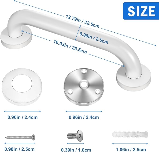 2 Pack Shower Grab Bar, Stainless Steel Bathroom Grab Bar, Grab Bars for Handicap Elderly Seniors Bathroom Safety Grab Bar (12 Inch，White)