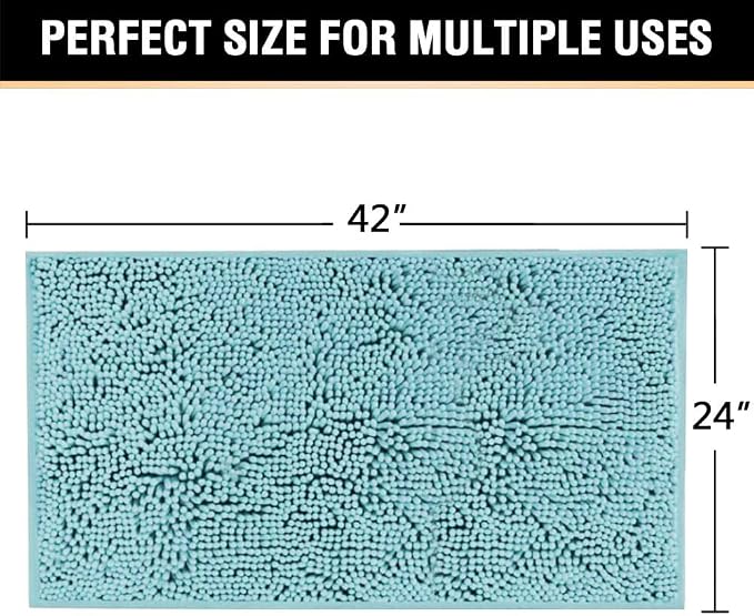 H.VERSAILTEX Microfiber Bath Rugs Chenille Floor Mat Ultra Soft Washable Bathroom Dry Fast Water Absorbent Bedroom Area Rugs, 24 x 42 - Inch, Aqua Haze