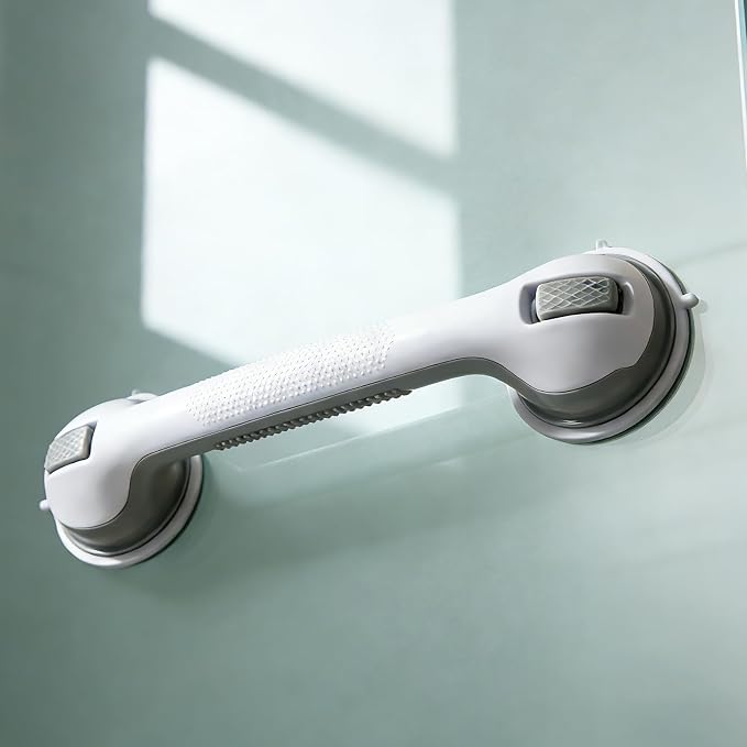 Shower Grab Bars for Seniors, Shower Handles for Elderly Suction Cup,2 Pack 16.24 Inch,Handicap Grab Bars for Bathtubs and Showers Wall, Bathroom Safety for Showers Walls Heavy Duty, No Drilling，Grey
