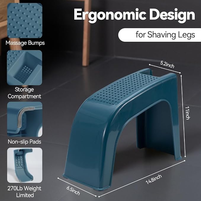 Shower Foot Rest for Shaving Legs, Non-Slip Pedicure Foot Rest, Shower Foots Step Stool for Shaving Legs, Plastic Sturdy Pedicure Stand - Blue