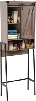 Over The Toilet Storage Cabinet, Behind Toilet Bathroom Organizer with Adjustable Shelves, Above Toilet Organizers with Barn Door, Space Saver for Restroom, Bathroom, Laundry, Grey