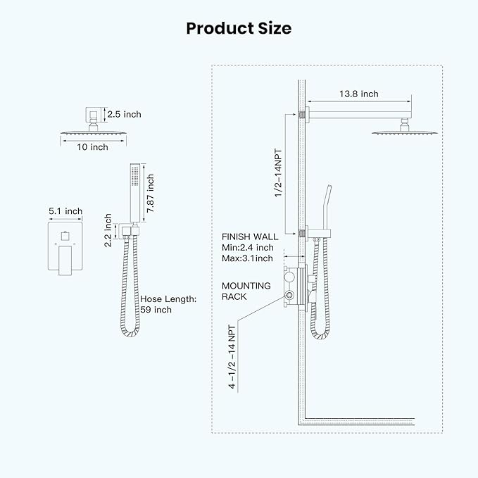 gotonovo Rainfall Bathroom Shower System Rain Shower Head and Handle Set Wall Mounted Shower Complete Combo Solid Brass Pressure Balancing Shower Mixer Valve 10 Inch Brushed Gold