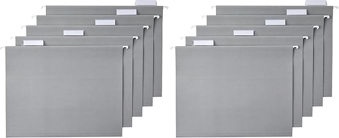 Amazon Basics Hanging File Folders with Adjustable Tabs for Document Organization, Letter Size, Gray, 50-Pack