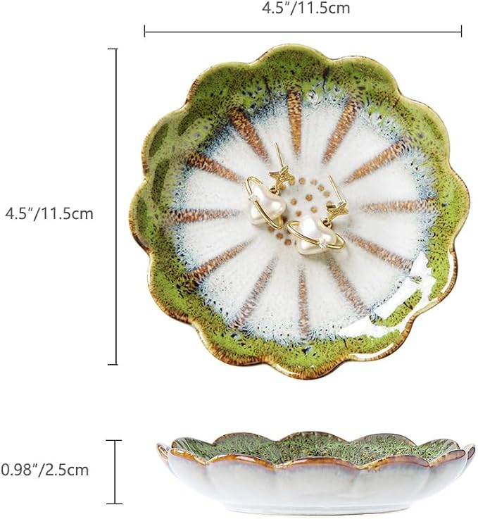 Lotus Ring Holder Dish Small Indoor Ash Tray, Ceramic Dessert Plate Trinket Jewelry Holder Organizing Necklace Earrings for Parents Friends Sister, All Jewelries Are NOT Included. Grass Green.