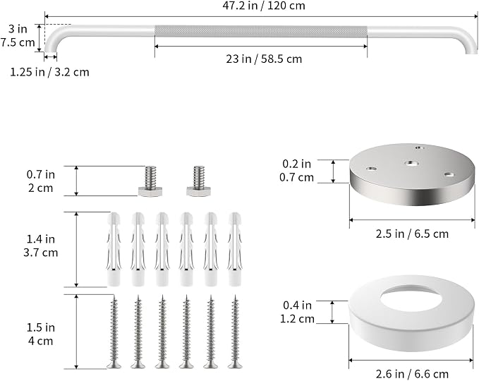 48 Inch Anti Slip Shower Grab Bar, Munzong Bathroom Grab Bar for Showers, White Knurled Handicap Balance Bar,Safety Hand Rail Support Elderly Senior Assist Bath Handle