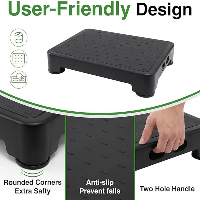 COOL-ANGLE Adjustable Step Stool for High Beds & SUV - Non-Slip Mobility Platform for Seniors, 650lbs Capacity, 3 Heights (3.4"-5.4"), Wide Safety Base for Car & Bath, 16.5"x12.6", Black