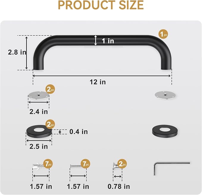 AmazerBath Shower Grab Bars for Seniors Anti Slip, Bath Safety Grab Bar for Needy, Stainless Steel Bathroom Safety Grab Bars, Thickened Bar Bigger Base Holds 500LBS, 12" L x 1" D, Black