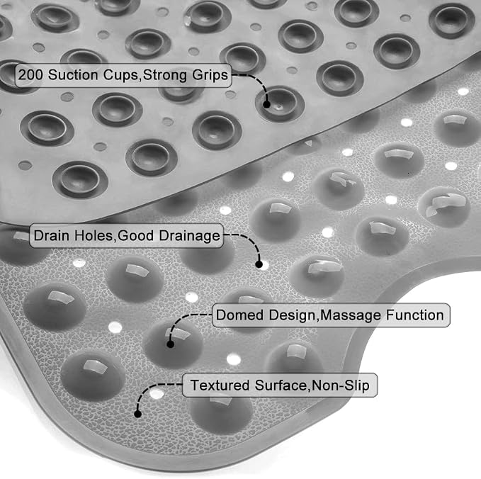 Bathtub and Shower Mats, Extra Long Non-Slip Bath Tub Mat 39 x 16 Inch, Machine Washable Bathmat with Suction Cups & Drain Holes for Bathroom Floor, Gray