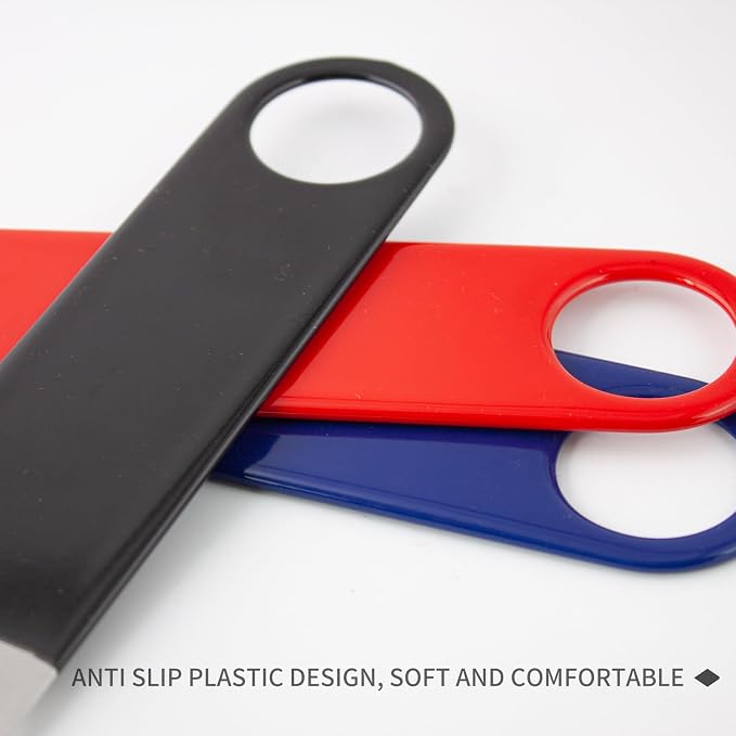7" Rubber Grip Stainless Steel Flat Bottle Opener, Black Red Blue Sturdy and Durable 3 Pcs Gifts for Friends, Suitable for Bar Bartender Men and Women Kitchen Restaurant Party