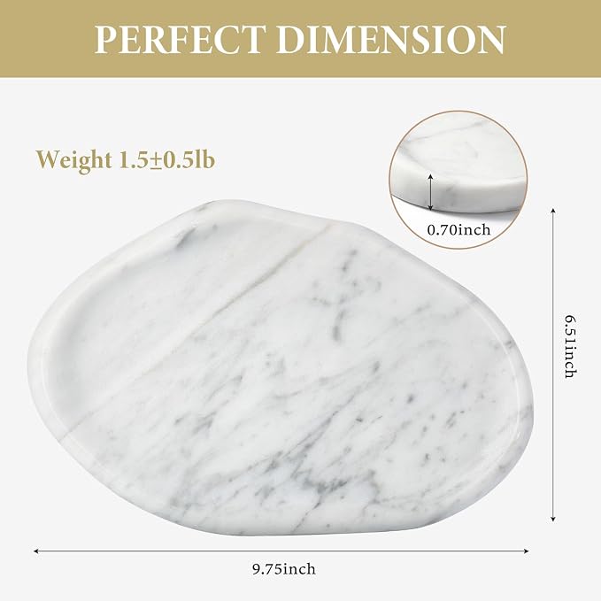Koville Luxurious Natural Marble Vanity Tray for Home Decor, Cloud Shape Serving Stone Key Tray, 10" x 7" Marble Storage Trays for Bathroom, Stone Plate for Perfume, Candle and Jewelry（Bianco Carrara）