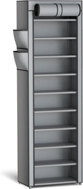 Kitsure Shoe Rack - 10-Tier Large Capacity Shoe Organizer Shelf with Dust Cover & Side Pockets, Rust-Proof Metal Shoe Rack for Closet, Entrance, Living Room, 17.5" x 12.4" x 69.3", Grey