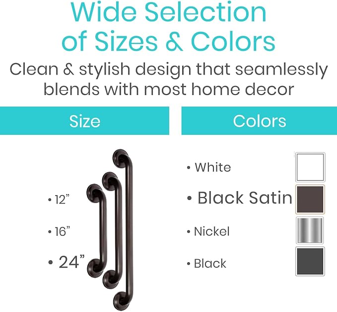 Vive Grab Bar for Showers - Bathroom Antislip Handrail for Seniors, Elderly Assistance Product, Heavy Duty Shower Handles, Handicap Grab Bars, Stainless Steel, Multipurpose, 440 lbs (Dark Bronze)