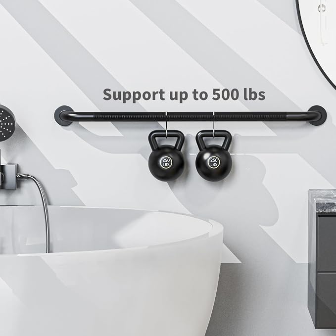 36 Inch Black Grab Bars for Shower with Anti-Slip Knurled Grip,YuanDe Stainless Steel Bathroom Grab Bars, Shower Handrail Support, Handicap Elderly Balance Assist Handles
