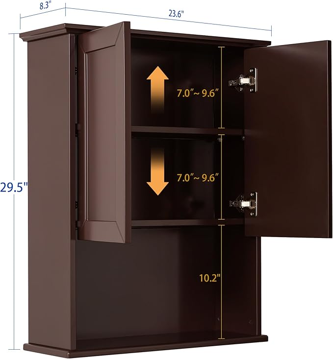 VANIRROR Wall Cabinet, 23x29 inch Medicine Cabinet, Over Toilet Storage with Adjustable Shelf, Wooden Expresso Bathroom Cabinet with 2 Doors