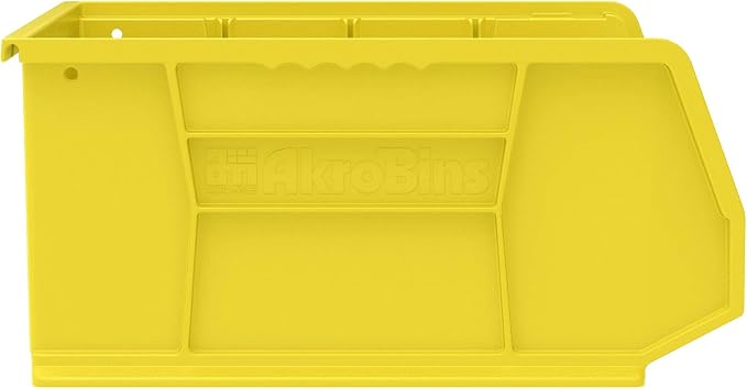 Akro-Mils 30250 AkroBins Plastic Storage Bins, Space-Saving Stackable Bins for Garage, Pantry, Craft Organization, 15" x 16" x 7", Yellow, 6-Pack