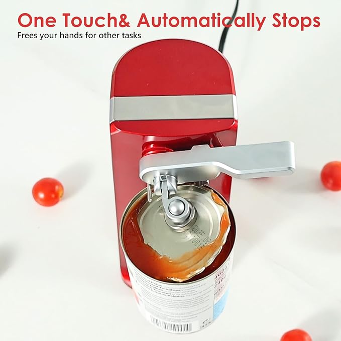 Davivy Can Opener Electric,Removable Stainless Steel Cutter and 3-in-1 Design with Sharpener and Bottle Opener (Red)