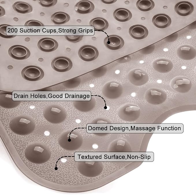 Bathtub and Shower Mats, Extra Long Non-Slip Bath Tub Mat 39 x 16 Inch, Machine Washable Bathmat with Suction Cups & Drain Holes for Bathroom Floor, Tan