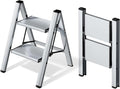 HillhutApex 2 Step Ladder, Lightweight Portable 2 Step Stool with Anti-Slip Wide Pedal,330lbs Capacity Aluminum Ladder for Household,Office,Library(Silver)