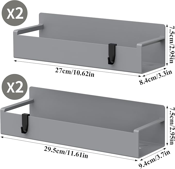HuggieGems 4 Pack Magnetic Spice Rack Organizer for Refrigerator and Oven, Dark Grey Fridge Organizers and Storage for Kitchen