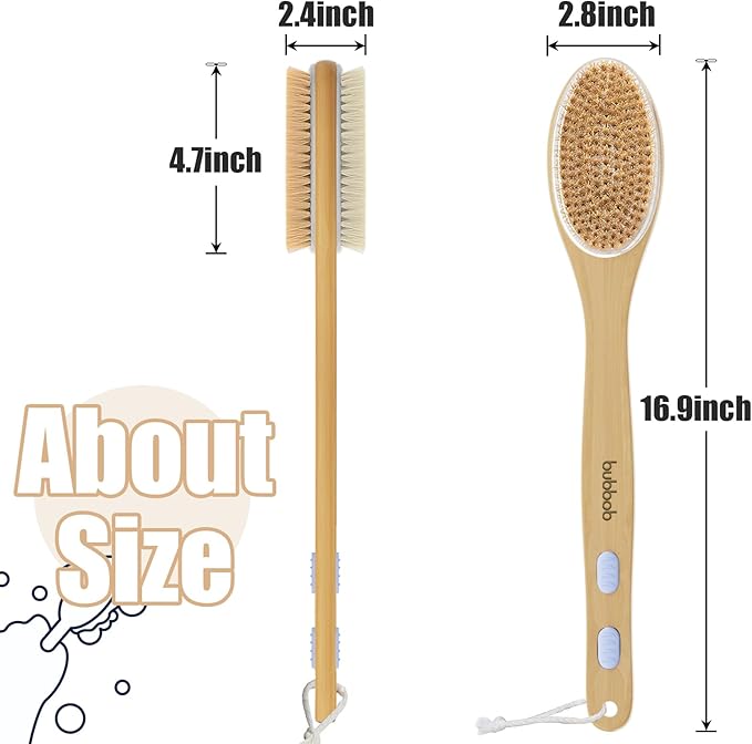 Back Scrubber for Shower,Bath Brush with Long Handle,Men and Women (2 Pack) | Bath Brush Body Exfoliator for Wet or Dry Brushing