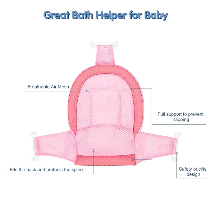 Colorlife Baby Bath Seat Support Net Infant Bathing Seat Support Mat, Adjustable Comfortable Non-Slip Three-Pointed Baby Shower Net Bathtub Sit Up Net for Newborn 0-12 Months-Pink(No Bathtub)