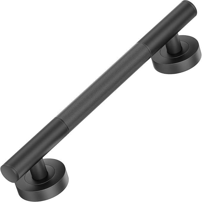 Lava Odoro Black Shower Grab Bars, 12" Stainless Steel Bathroom Safety Grab Bar, Upgrade Anti-Slip Knurling Shower Grab for Bathtub, Shower Handle for Elderly and Handicap, ADA Compliant, Matte Black
