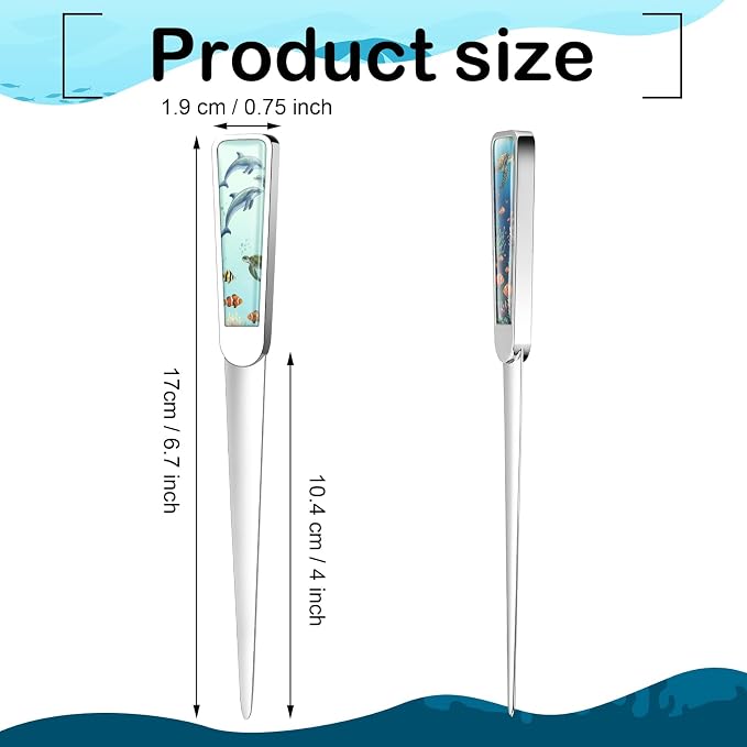 Chuangdi 4 Pieces Letter Opener Knife Fancy Stainless Steel Envelope Openers Slitter Lightweight Mail Opener Tool for Women Men Graduation Gift Office Home School Supplies(Ocean Style)