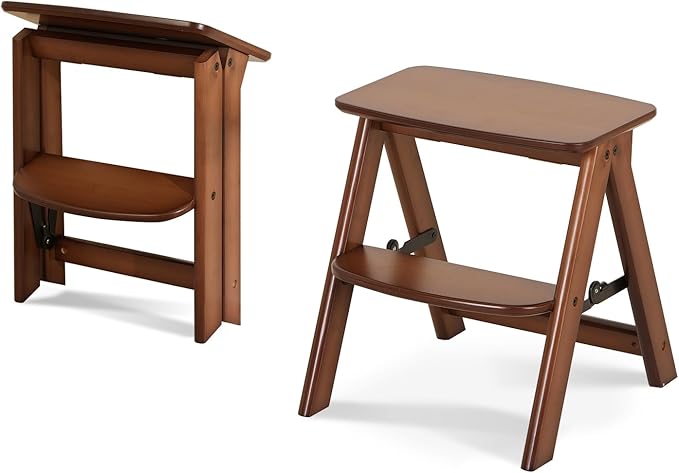 Baveke 2 Step Stool Foldable- Bamboo Step Ladder, Small Folding Step Stool Cute and Wooden Step Stools for Adults, Closet Stepstool & Collapsible Stool for Kitchen, Home, Indoor(FSC-Certified Bamboo)