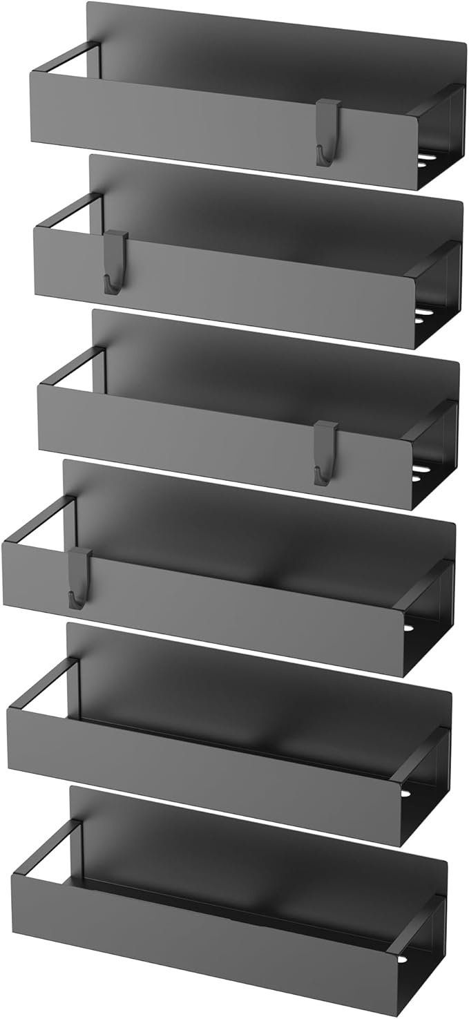 HuggieGems 6 Pack Magnetic Spice Storage Rack Organizer for Refrigerator and Oven, Black Fridge Organizers and Storage