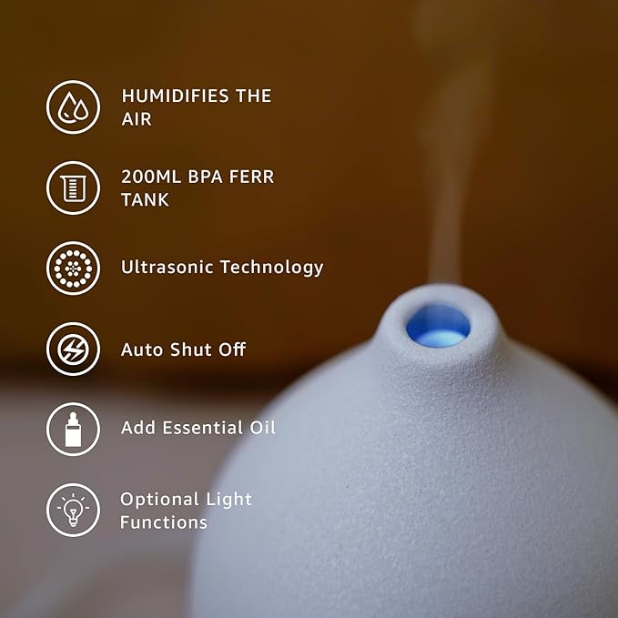 Gooamp 200ML Ceramic Essential Oil Diffuser (2 Pack) - Ultrasonic Aromatherapy & Humidifier with 7-Color LED Lights, Auto Shut-Off, Wood Grain Base, 1H/3H/6H Timer | Scent for Home, Office, Yoga