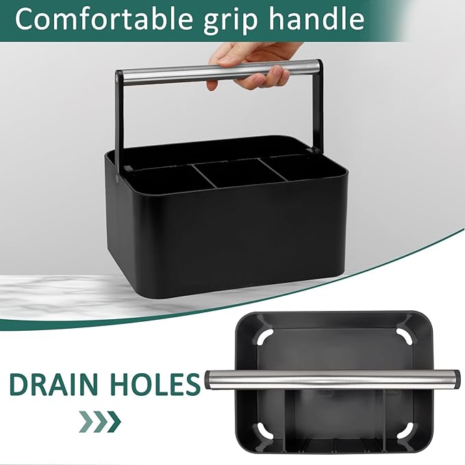 BYUNER Black Shower Caddy Portable: Plastic Bathroom Caddy Countertop,Cleaning Caddy Organizer with Handle,Utility Hard Shower Basket Storage Tote for Toiletry,College Dorm Room Essential for Guys/Men