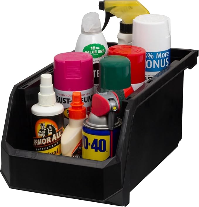 ReadySpace Large Plastic Storage Bins, Stackable Organizer Containers for Closet Pantry Shelf Garage and Office Organization, Black, 6 Pack