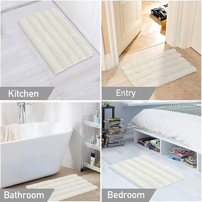 Turquoize Chenille Bath Rugs Shaggy Bathroom Rugs Non Slip Bath Mat for Bathroom 24 x 36 Cream Bath Rug for Bath Room Extra Soft and Absorbent Area Rug, 24"x 36", Cream