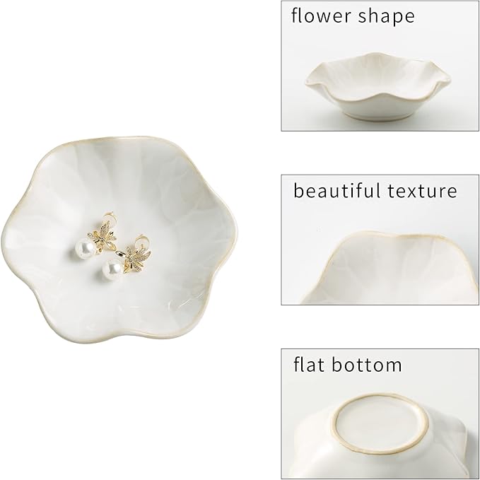 BEUNAIZER Jewelry Dish Tray, Ring Dish, Ceramic Trinket Tray, Key Bowl, Decorative Plate, for Friends Sisters Daughter Mother (Milky White)