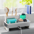 Sink Caddy Organizer, Kitchen Sponge Holder for Sink with Quick Drain Tray & Detachable Towel Rack, Sturdy Rustproof Kitchen Countertop Organizer for Sponge Soap Dispenser (White)